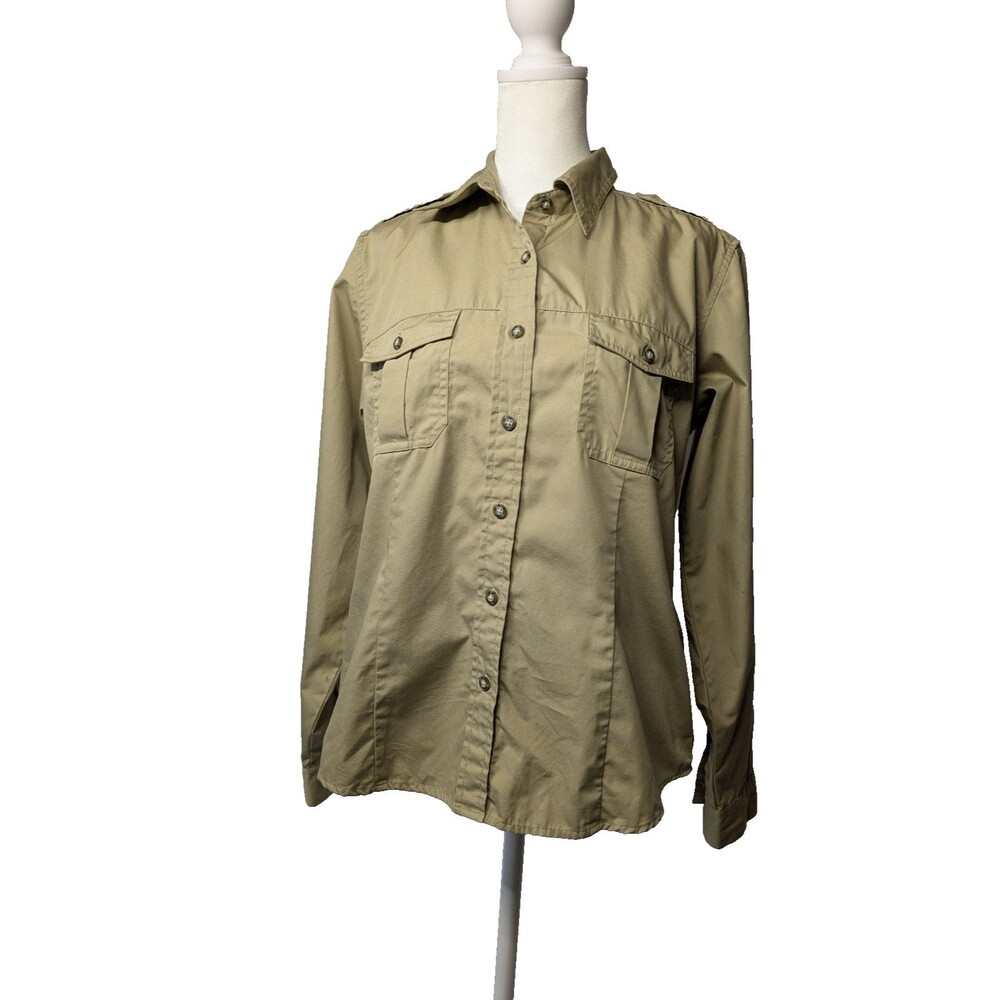 LL Bean Womens 100% Cotton Button Up Safari Shirt. Tan. Size S. Long Sleeve